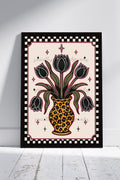 Leopard Vase with Black Tulips Art Print – Gothic Floral Wall Art | Alternative Home Decor | A4 A3