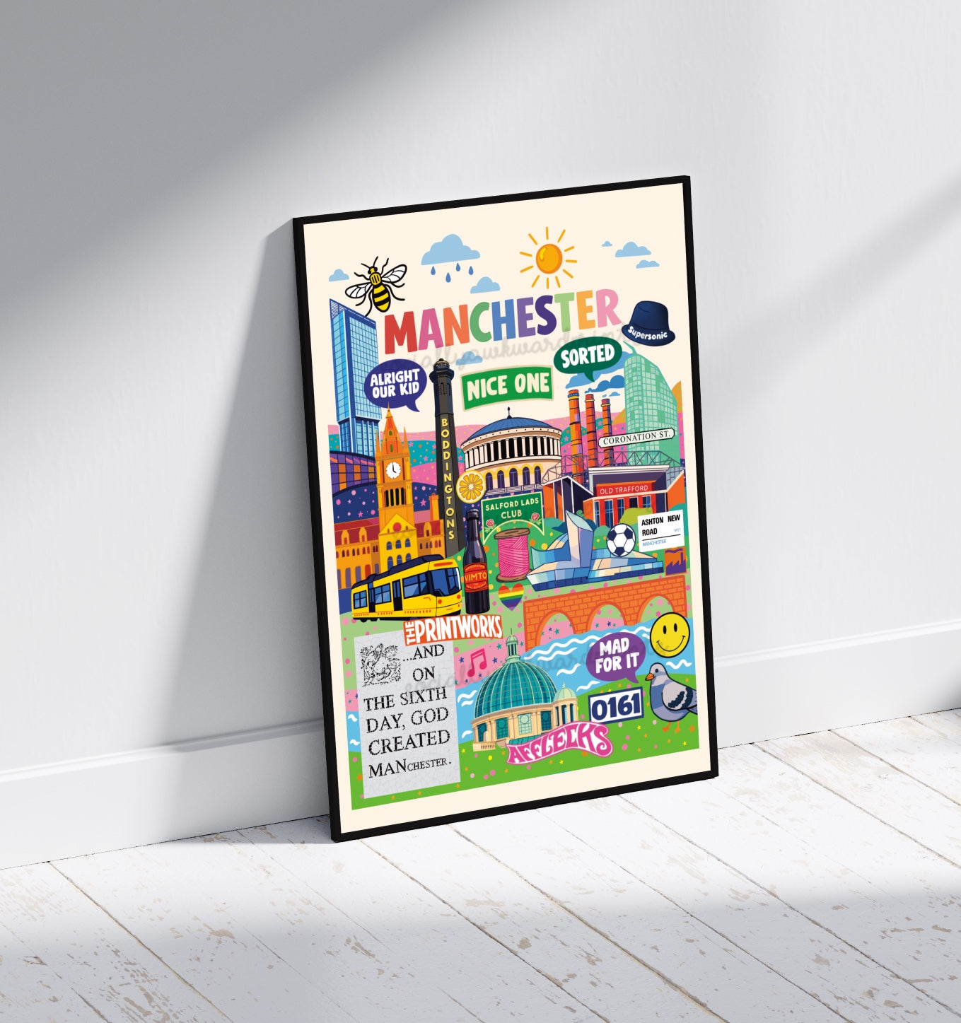 Manchester Landmarks Art Print – Colourful Manchester Wall Art | Northern Gift | A4 A3