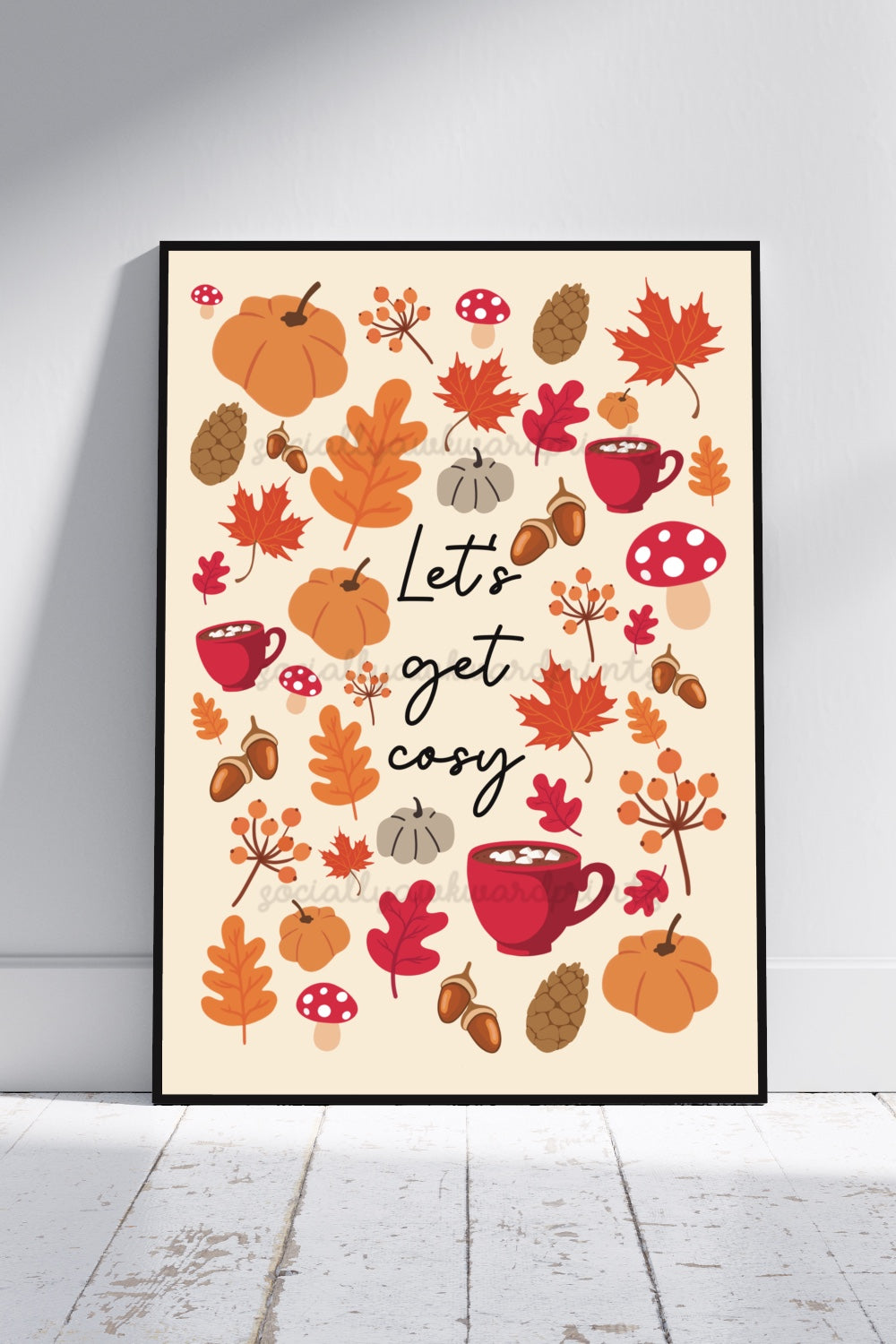 Let’s Get Cosy Autumn Art Print – Pumpkin & Coffee Fall Wall Art | Cosy Autumn Decor | A4 A3