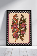 Snake Art Print – Leopard Print & Heart Tattoo Style Wall Art | Alternative Gothic Decor | A4 A3