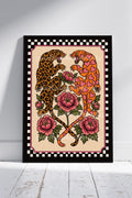Leopard & Heart Panther Art Print – Tattoo Style Floral Wall Art | Alternative Gothic Decor | A4 A3