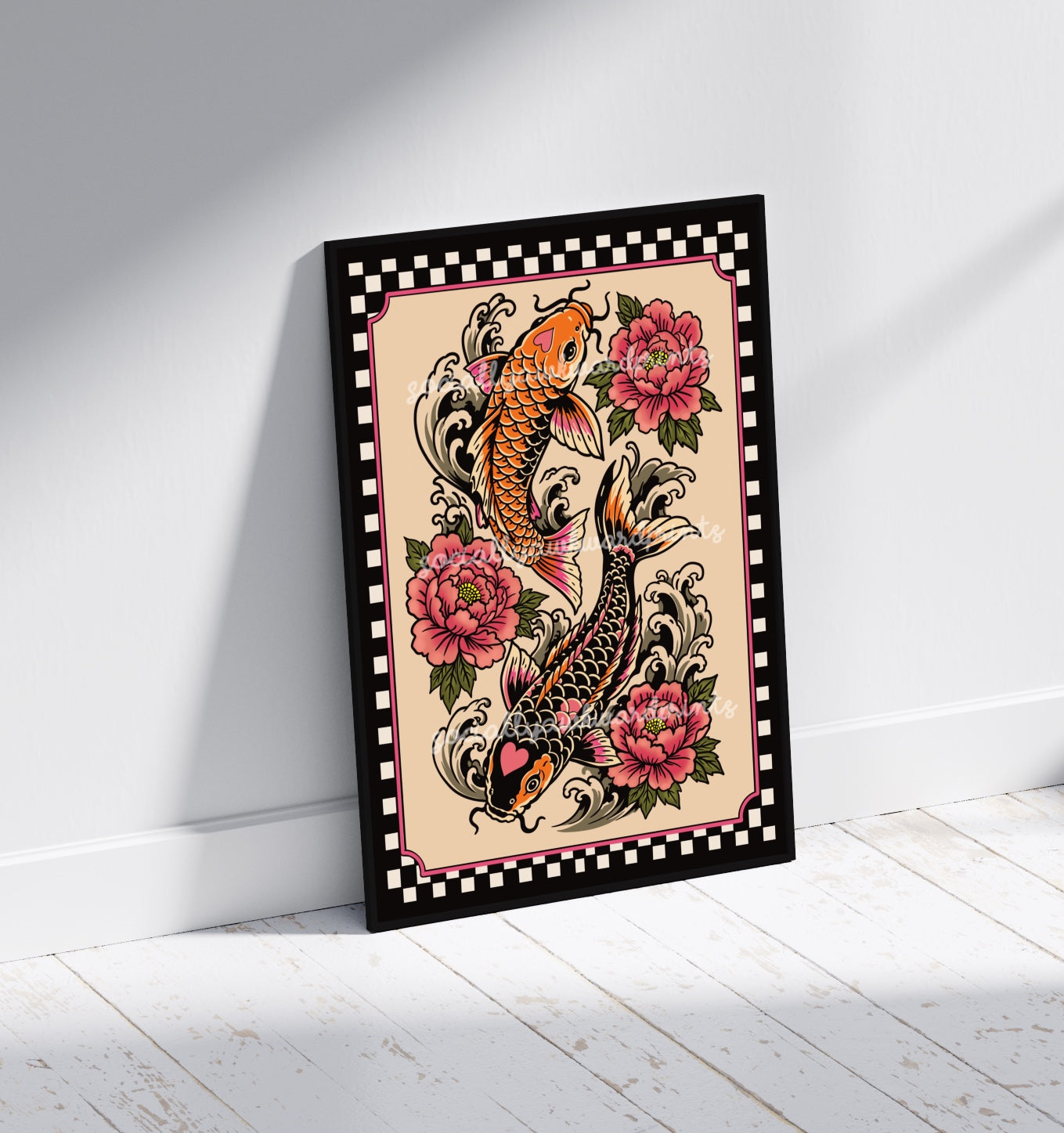 Koi Fish Art Print – Tattoo Style Floral Wall Art | Alternative Japanese Inspired Decor | A4 A3