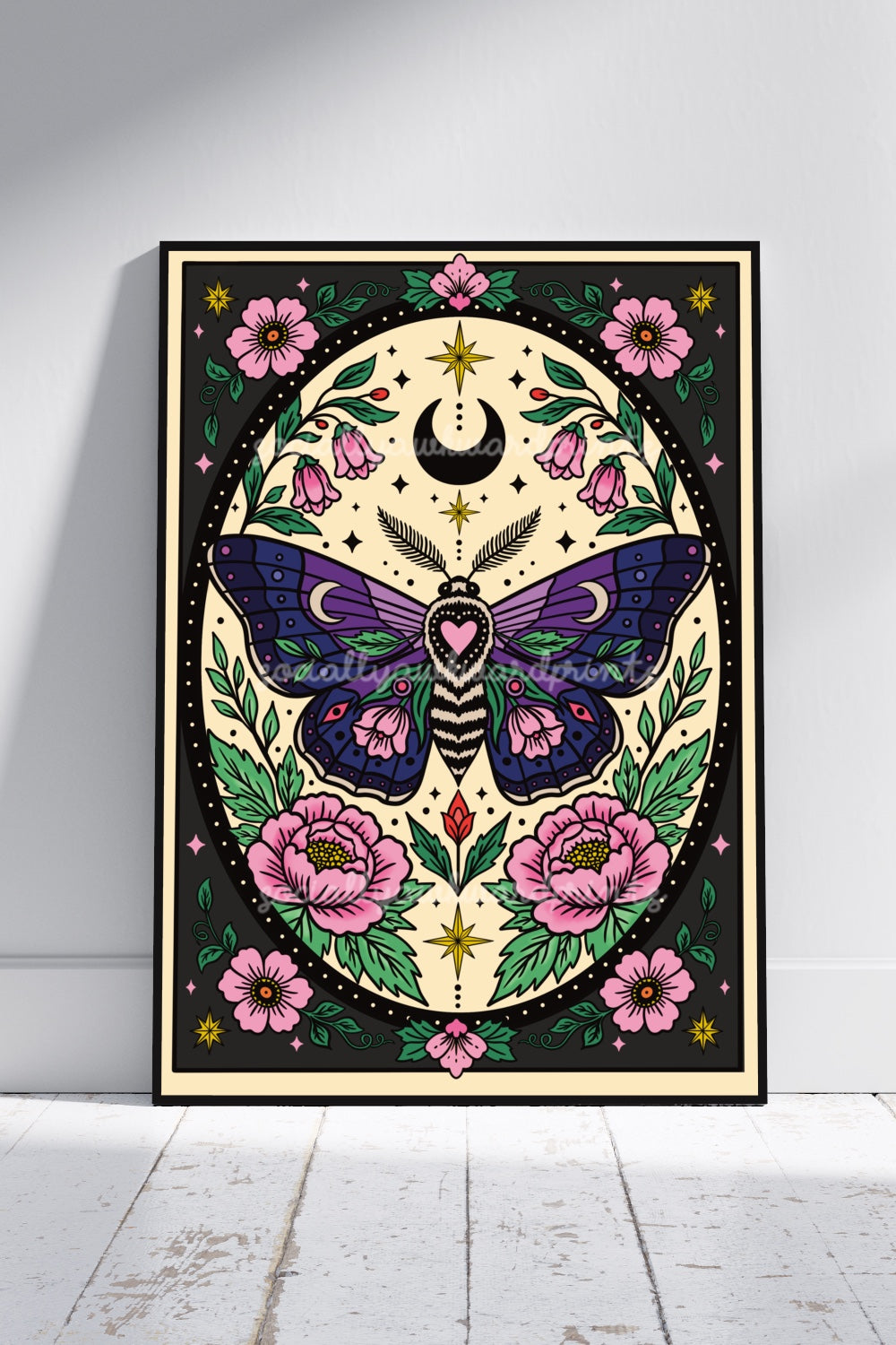 Luna Moth Art Print – Celestial Floral Wall Art | Alternative Gothic Botanical Decor | A4 A3
