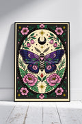 Luna Moth Art Print – Celestial Floral Wall Art | Alternative Gothic Botanical Decor | A4 A3