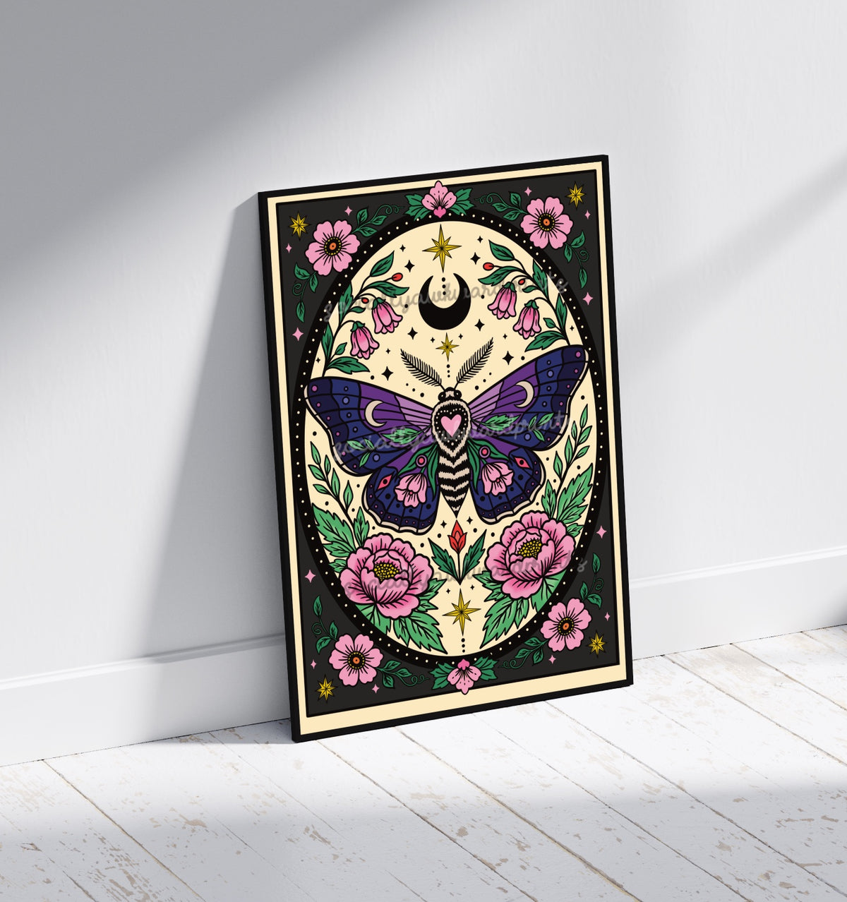 Luna Moth Art Print – Celestial Floral Wall Art | Alternative Gothic Botanical Decor | A4 A3