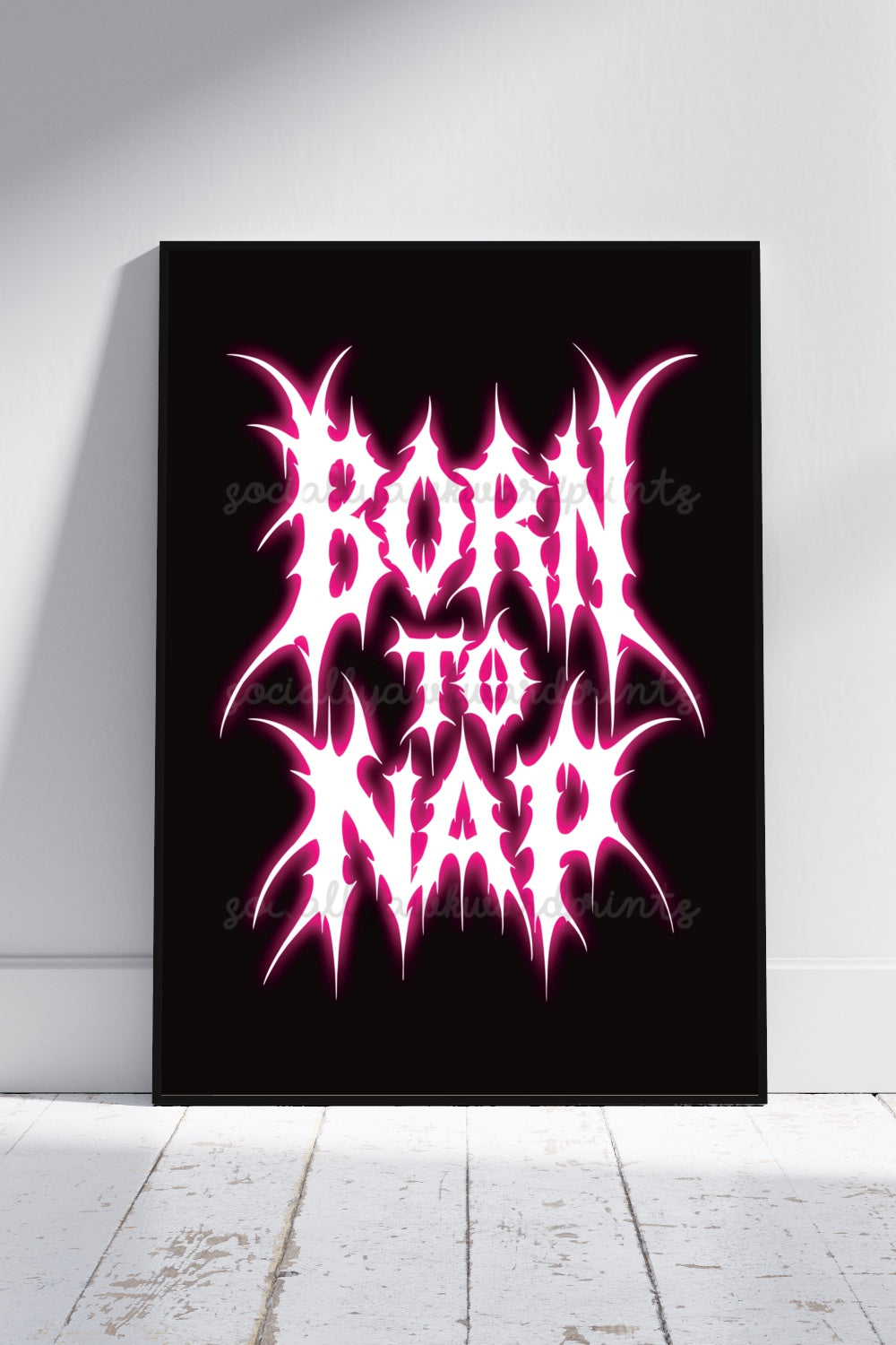 Born To Nap Art Print – Pink Gothic Quote Wall Art | Alternative Bedroom Decor | A4 A3