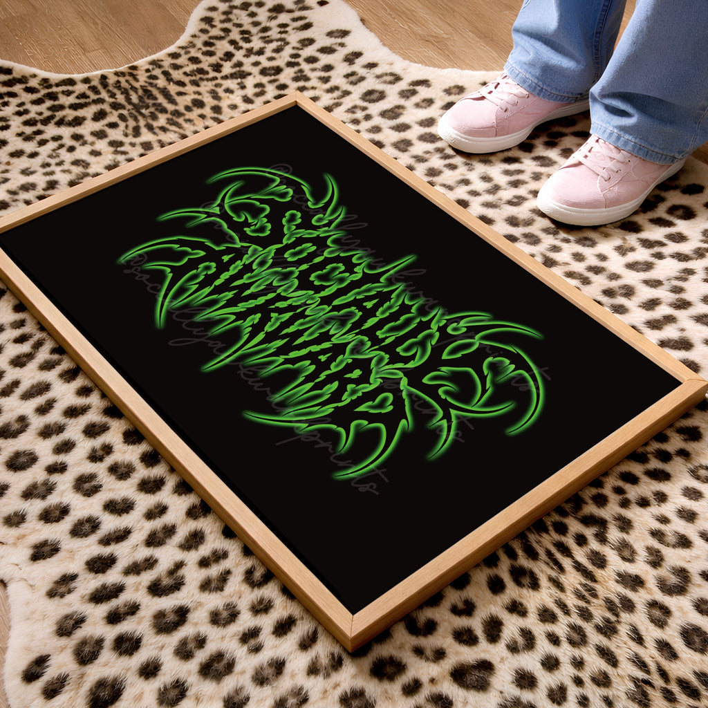 Socially Awkward Art Print – Neon Green Gothic Wall Art | Alternative Spiky Typography Decor | A4 A3