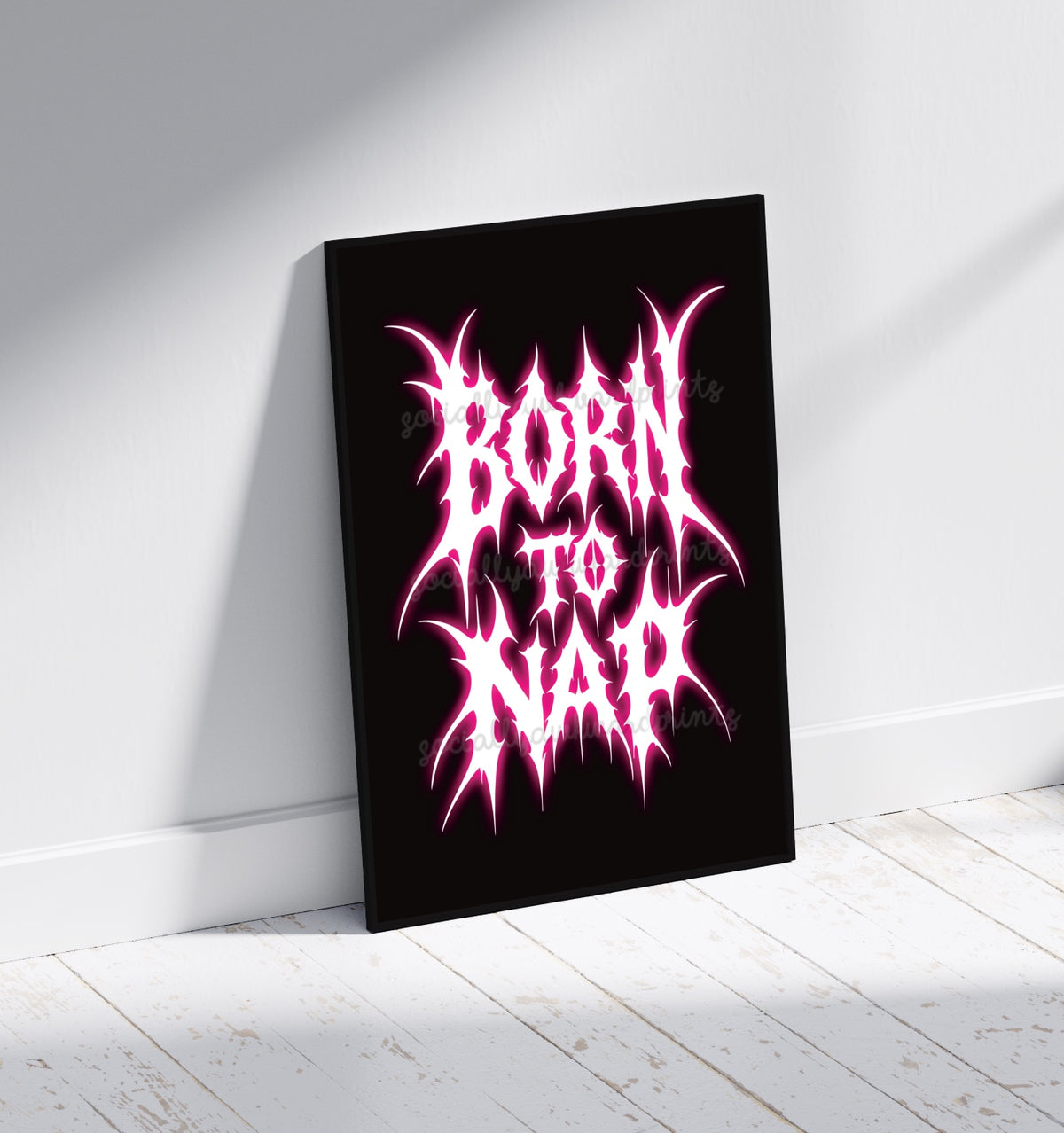 Born To Nap Art Print – Pink Gothic Quote Wall Art | Alternative Bedroom Decor | A4 A3
