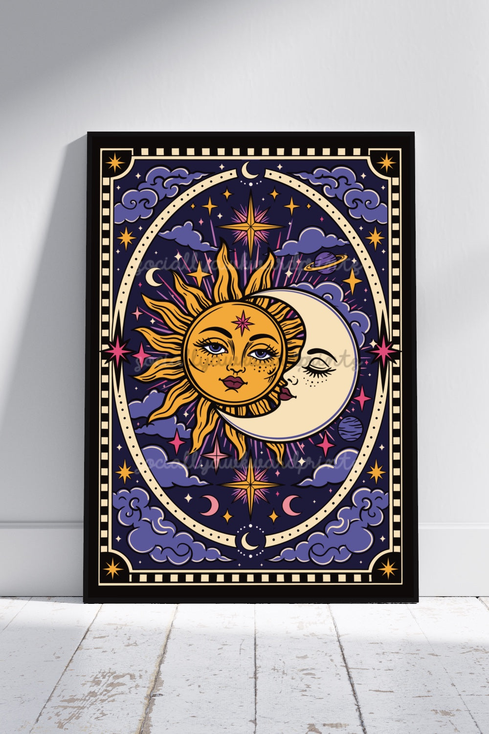 Sun and Moon Art Print – Celestial Astrology Wall Art | Colourful Alternative Boho Decor 90s Whimsigoth | A4 A3