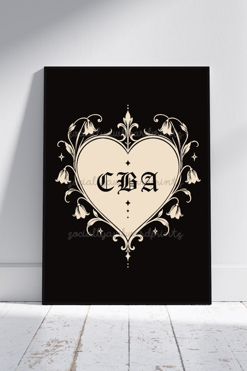 CBA Heart Art Print - Gothic Floral Wall Art | Black & White Alternative Decor | A4 A3