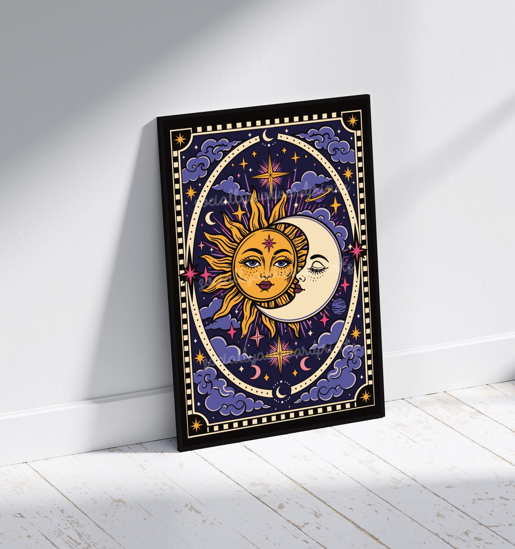 Sun and Moon Art Print – Celestial Astrology Wall Art | Colourful Alternative Boho Decor 90s Whimsigoth | A4 A3