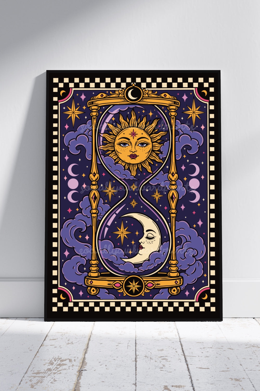 Sun and Moon Hourglass Art Print – Celestial Astrology Wall Art | Colourful Alternative Witchy Decor | A4 A3
